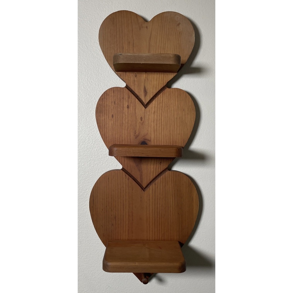 Vintage 3 Tier Wooden Heart Shape Shelf with Peg Cottagecore Grandma Country